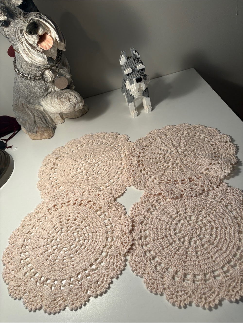 Vintage Handmade Crochet Round Doilies - Set of 4 in Soft Beige